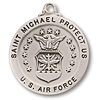 Sterling Silver 7/8in Saint Michael US Air Force Medal on 24in Chain