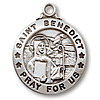 Sterling Silver 3/4in Round St Benedict Medal on 18in Chain