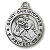 Sterling Silver 3/4in St Christopher Medal on 18in Steel Chain
