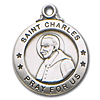 Sterling Silver 3/4in Saint Charles Medal 18in Necklace