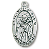 Sterling Silver 15/16in Oval Saint Francis Medal 18in Necklace