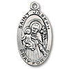 Sterling Silver 1in Oval Saint Joseph Medal 24in Necklace