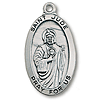Sterling Silver 1in Oval Saint Jude Medal 24in Necklace