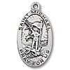 Sterling Silver 1in Oval Saint Michael Medal 24in Necklace