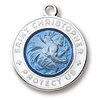 Sterling Silver 3/4in Blue and White St. Christopher Medal Necklace 