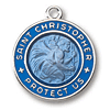 Sterling Silver 3/4in Blue St. Christopher Medal on 18in Steel Chain