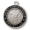 Sterling Silver Black Enamel St. Christopher Necklace 18in