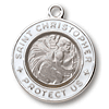 Sterling Silver 3/4in White Enamel St. Christopher Medal on 18in Chain