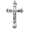Sterling Silver 1 3/4in Floral Tip Crucifix on 24in Steel Chain