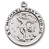 Sterling Silver 1in Round Saint Michael Medal 24in Necklace