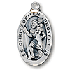 Sterling Silver 13/16in Oval St Christopher 18in Necklace