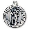 Sterling Silver 13/16in Round Saint Christopher Medal with 24in Chain