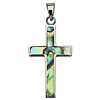 Stainless Steel 1in Abalone Cross 18in Necklace