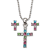 Rhodium-plated Brass Multi-colored Cubic Zirconia Cross Necklace and Earring Set