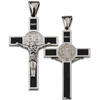Stainless Steel Black Enamel St. Benedict Crucifix Necklace 24in