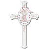 8in Praying Girl Ceramic Pink Ribbon Wall Cross