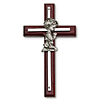 7in Cherry Stained Wood Wall Cross with Boy Praying