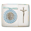Boy's Guardian Angel Ornament and 4in Silver Crucifix Set