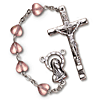 Silver Oxidized Pink Heart Frosted Glass Bead Rosary