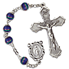 Silver Oxidized Blue Bead Passion Cross Rosary