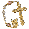 Gold Plated Pearl and Pink Rose Bead Rosary