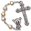 Silver Oxidized Heart Glass Pearl Rosary