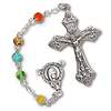 Silver Oxidized Floral Rosary Multi-Colored