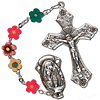 Silver Oxidized Flower Bead Floral Crucifix Rosary