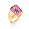 Yellow Gold Octagonal Blue Lodge Ring with Thin Emblems
