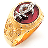 Yellow Gold Diamond Shrine Ring with Red Oval Stone