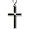 Stainless Steel Men's Diamond and Black Enamel Cross Necklace