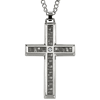 Stainless Steel Men's Diamond Cross Necklace with Carbon Fiber