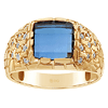 10k Yellow Gold Men's Created Sapphire Nugget Ring 1/4 ct tw Diamonds