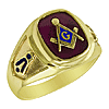 Yellow Gold Blue Lodge Ring with Red Stone