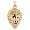 14k Yellow Gold Lion's Head Pendant with Ruby and Black Diamonds