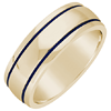 14k Yellow Gold 8mm Blue Lines Enamel Ring