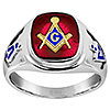 Sterling Silver Masonic Ring with Red Stone and Notched Shank
