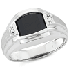 Sterling Silver Men's Slender Black Onyx Ring with Diamonds