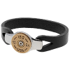 Sterling Silver 8.5in Bronze Shotgun Shell Black Leather Bracelet