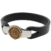Sterling Silver 8.5in Bronze Compass Black Leather Bracelet