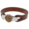 Sterling Silver 8.5in Bronze Compass Brown Leather Bracelet