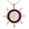 Sterling Silver 14k Yellow Gold Wood Diamond Ship Wheel Necklace