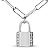 Sterling Silver 1/10 ct tw Diamond Lock Pendant Paperclip Link Chain Necklace