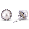 Sterling Silver 8mm Freshwater Cultured Pearl Earrings with Diamond Accents