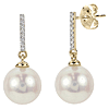 14k Yellow Gold 9mm Freshwater Cultured Pearl and Diamond Bar Earrings
