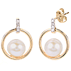 14k Yellow Gold 6mm Freshwater Cultured Pearl and Diamond Circle Earrings