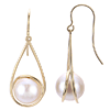 14k Yellow Gold Freshwater Cultured Pearl Swirl Basket Dangle Earrings