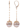14k Rose Gold 14mm Pink Freshwater Cultured Pearl Chain Dangle Leverback Earrings