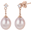 14k Rose Gold 10mm Pink Freshwater Pearl Drop Dangle Diamond Earrings 