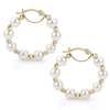14k Yellow Gold Freshwater Cultured Pearl and Bead Hoop Earrings 